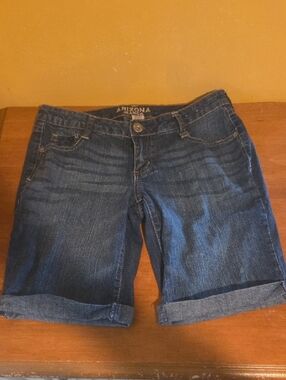 Arizona Jean Company Dark Blue Rolled-Hem Denim Stretch Bermudas